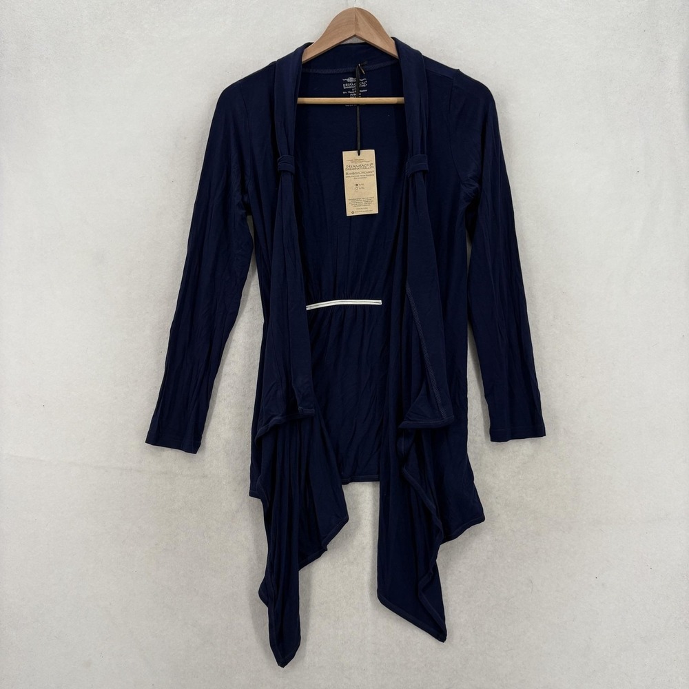 Dreamsacks Cardigan Sweater Womens S/M Navy Blue Bamboo Viscose Open Front NWT